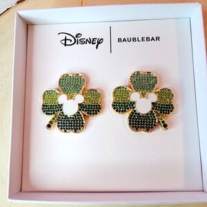 Disney + BaubleBar Green Shamrock Mickey Mouse Earrings
